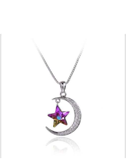XP Copper Alloy White Gold Plated Trendy Star Moon Crystal Necklace 0