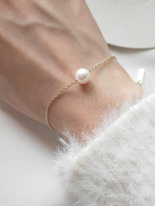 Boomer Cat Pure silver synthetic pearl simple line Bracelet 1