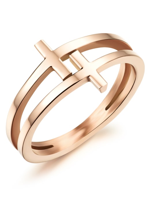 Open Sky Stainless Steel With Rose Gold Plated Fashion Cross Rings 0