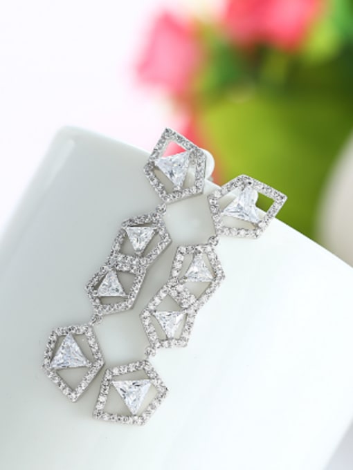 Wei Jia Fashion Shiny Zirconias Geometrical Copper Drop Earrings 2