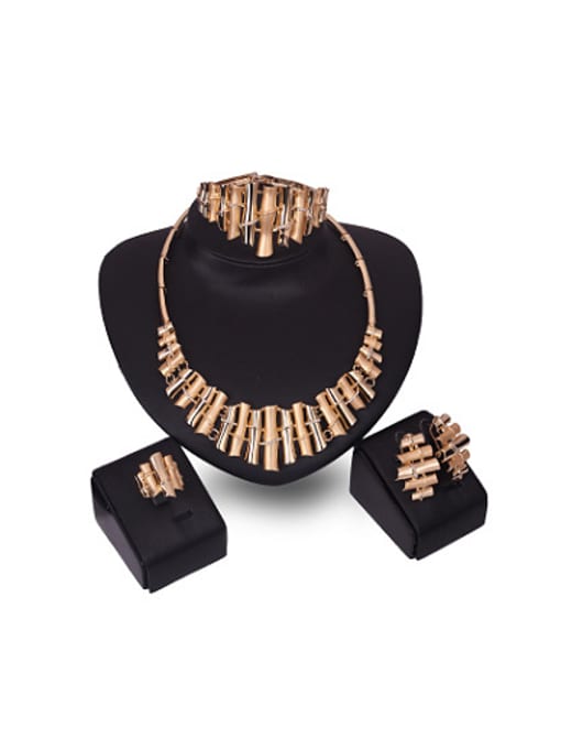 BESTIE Alloy Imitation-gold Plated Creative Rhinestones Bamboos-shaped Four Pieces Jewelry Set 0