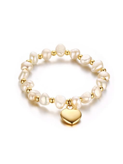 CONG All-match Gold Plated Heart Shaped Freshwater Pearl Bracelet 0