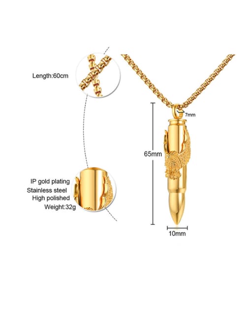 CONG Stainless Steel With Gold Plated Personality Bullet Eagle Necklaces 3