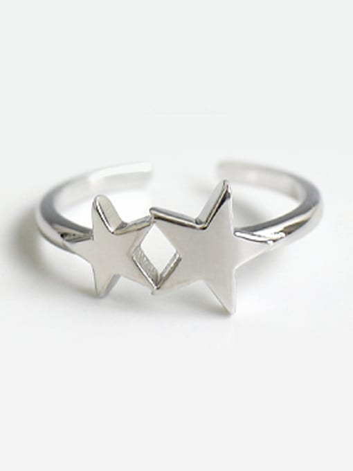 DAKA Fashion Double Star Smooth Silver Opening Ring 0