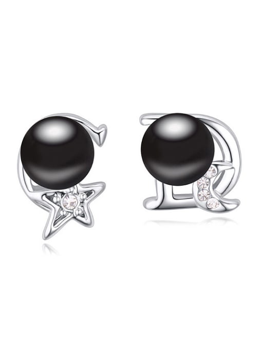 Black Fashion Imitation Pearls Little Moon Star Alloy Stud Earrings