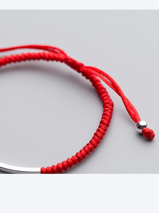 FAN 925 Sterling Silver With Silver Plated Simplistic Hook Bent snakeknot red rope Woven & Braided Bracelets 2