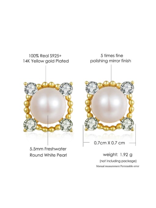 ZK Square-shape Freshwater Pearls Gold Plated Stud Earrings 3