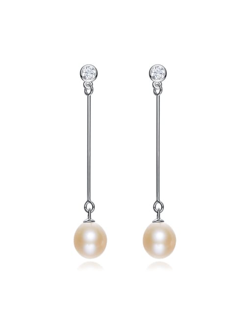 Yellow Simple Elegant Freshwater Pearl Zircon Stud Earrings