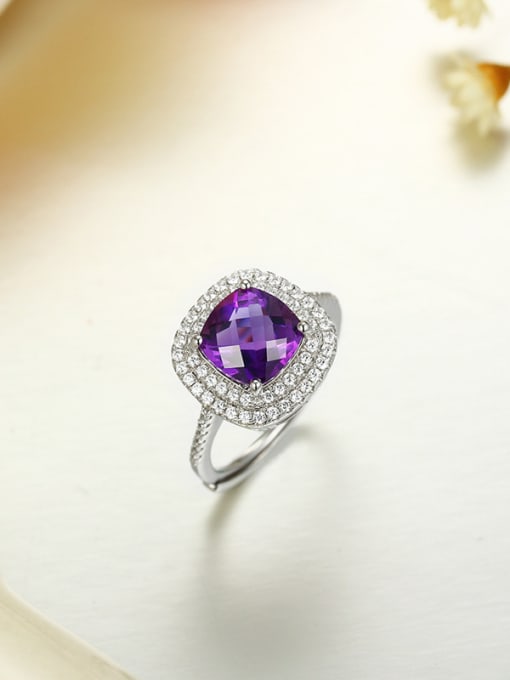 Deli Square Amethyst Gemstone Zircon Ring 2