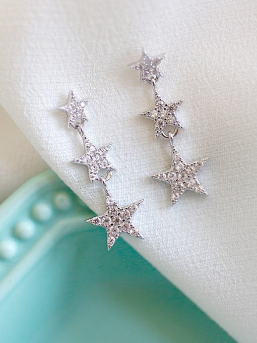 DAKA Fashion Tiny Zircon-studded Stars Silver Stud Earrings 2