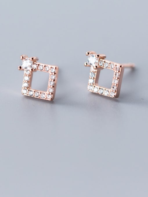 Rosh 925 Sterling Silver With  Cubic Zirconia Cute Square Stud Earrings 1