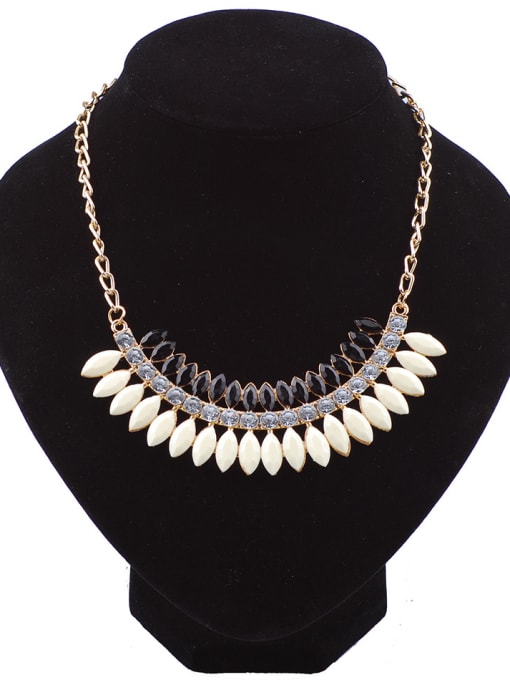 beige and black Fashion Marquise Stones Gold Plated Alloy Necklace