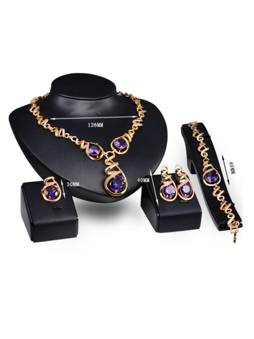 BESTIE Alloy Imitation-gold Plated Vintage style Purple Stones Four Pieces Jewelry Set 2