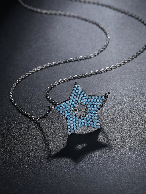 BLING SU Copper inlay AAA zircon blue five-pointed star necklace 0