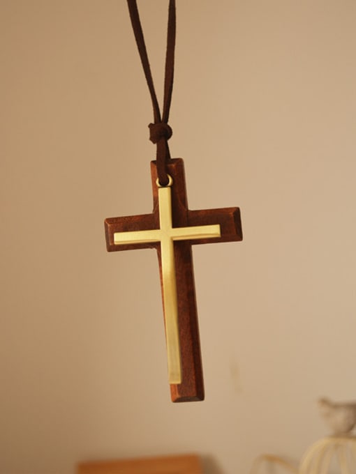 Coffee Unisex Wooden Cross Shaped Necklace