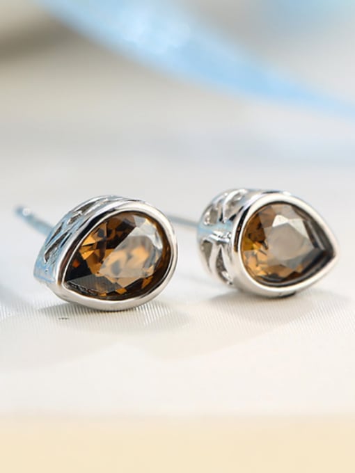 brown Copper Alloy White Gold Plated Water Drop Artificial Crystal stud Earring