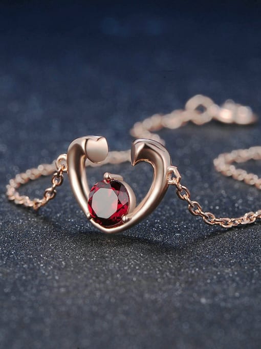 ZK Hollow Heart-shape Silver Bracelet with Garnet 3