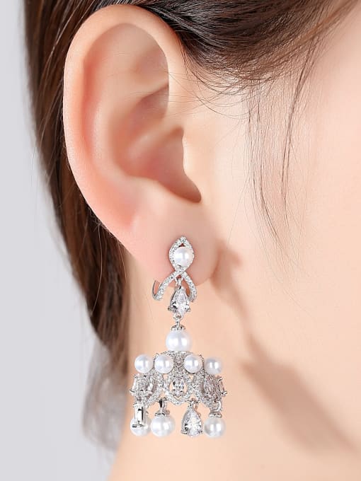 BLING SU Copper With 3A cubic zirconia Luxury Crown Chandelier Earrings 1