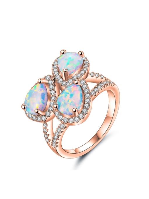 Rose Gold Fashion Water Drop shaped Opal Stones Ring
