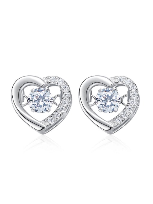 CEIDAI Fashion Hollow Heart Cubic Rotational Zircon 925 Silver Stud Earrings 0