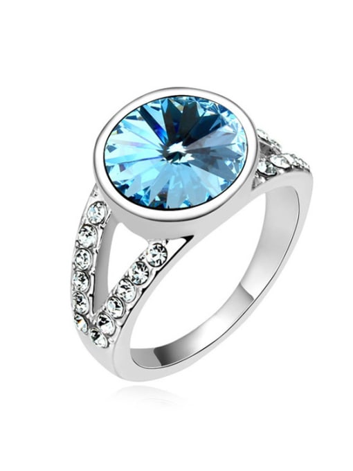 blue Simple Cubic austrian Crystal Platinum Plated Alloy Ring