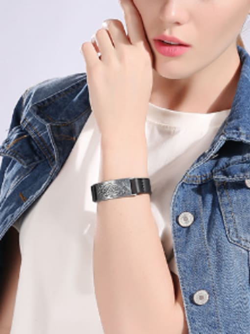 OUXI Retro style Black Artificial Leather Bracelet 1