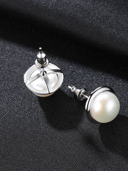 CCUI Sterling Silver  round Freshwater Pearl Stud Earrings 2