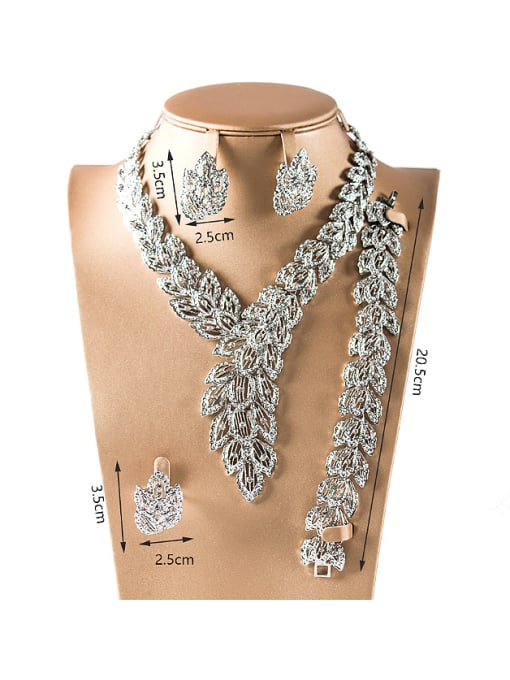 Lan Fu 18K Leaves shaped Colorfast Rhinestones Four Pieces Jewelry Set 3