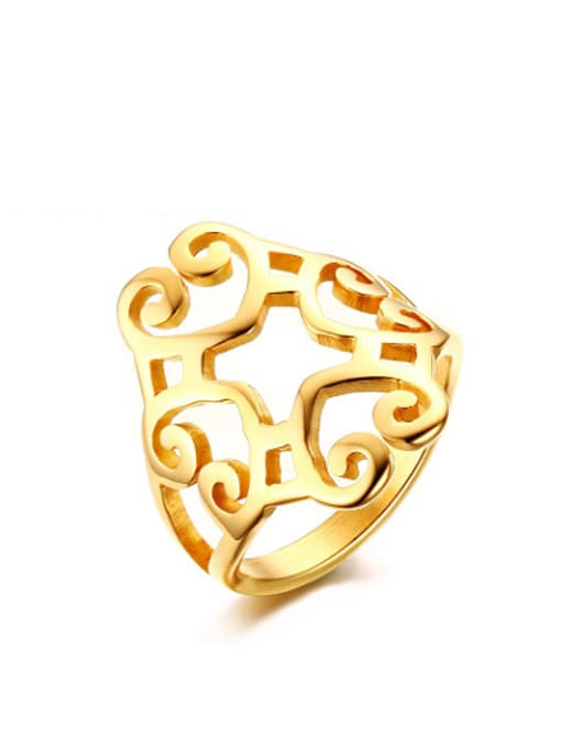 CONG Fashionable Hollow Design Gold Plated Titanium Ring
