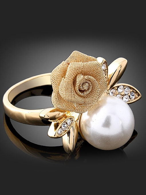 Wei Jia Fashion Noble style Flower Artificial Pearl Gold Plated Alloy Ring 2