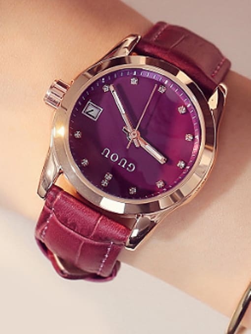 Purple GUOU Brand Simple Round Watch