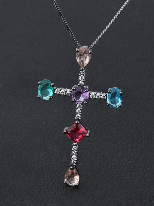 ROSS Copper With Cubic Zirconia Trendy Cross Necklaces 2