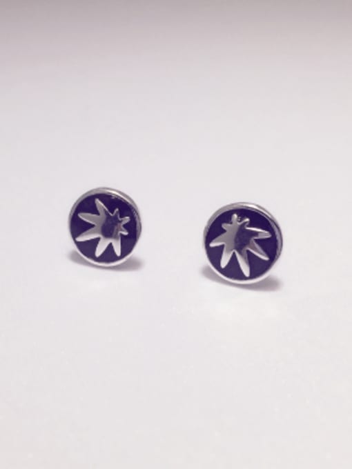 Rosh Purple Round Shaped Leaf Pattern S925 Silver Enamel Stud Earrings 1