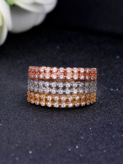 US #7 Copper micro plated AAA zircon tricolor plating ring