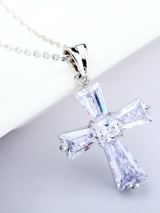 BLING SU AAA zircon crystal clear Cross Necklace 1