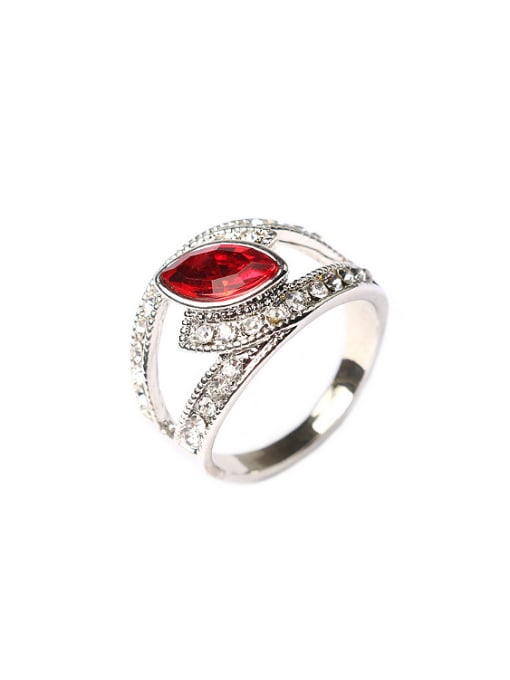 silver red Fashion Oval Glass White Crystals Alloy Ring