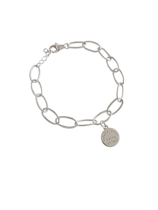 DAKA 925 Sterling Silver With Glossy Simplistic Geometric English Round Chain Bracelets 5