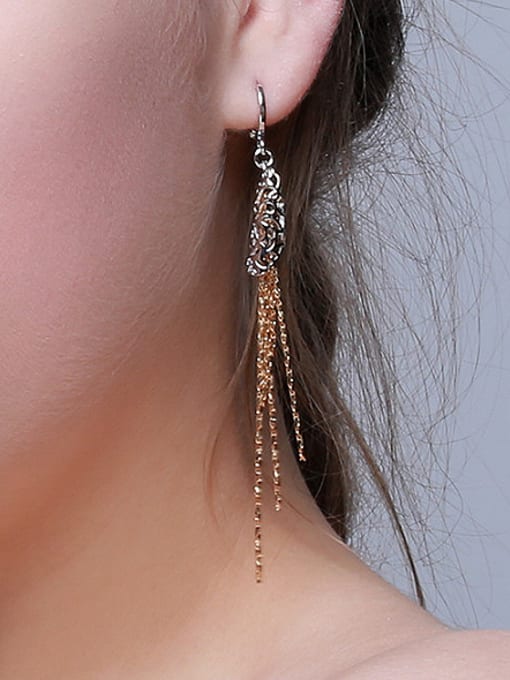 XP Copper Alloy 18K Gold Plated Fashion Bohemia Tassel Hollow Drop threader earring 1