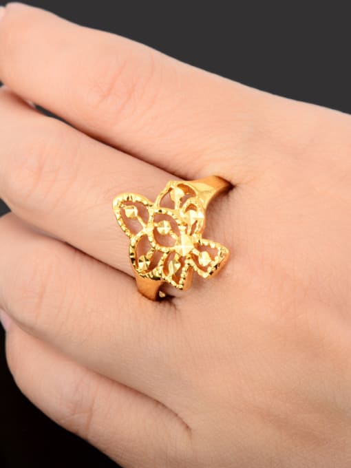 Yi Heng Da Exquisite Hollow Flower Shaped 24K Gold Plated Copper Ring 2