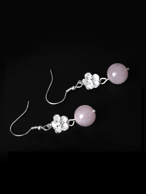 pink Retro style Crystal Beads Little Flower 925 Silver Earrings