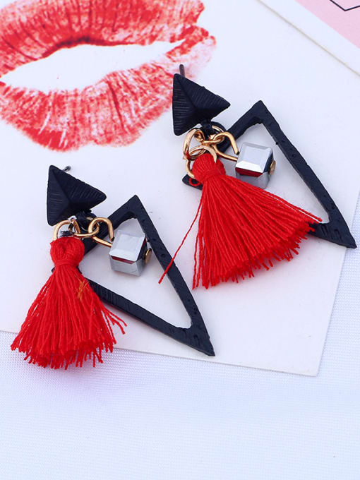 Red Elegant Triangle Shaped Crystal Tassel Earrings