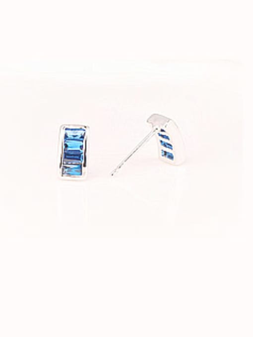Qing Xing Long Square Crystal Blue Gold Plated  Anti-allergy stud Earring 1
