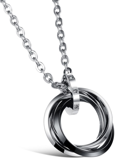 black Simple Multi-band Rings Rhinestones Titanium Lovers Necklace