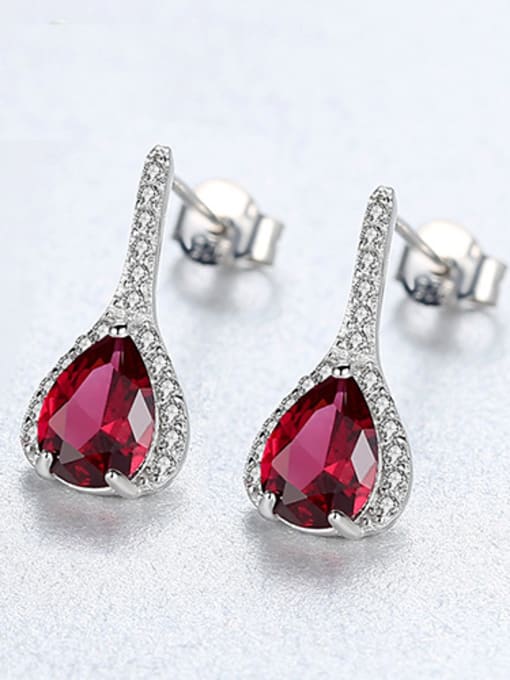 red 925 Sterling Silver With Platinum Plated Delicate Water Drop Drop Earrings