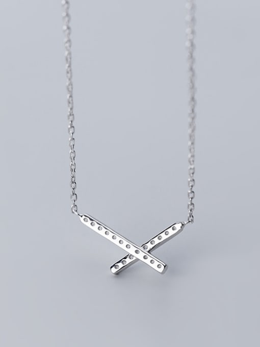 Rosh 925 Sterling Silver With Silver Plated Simplistic x-letter Necklaces 1