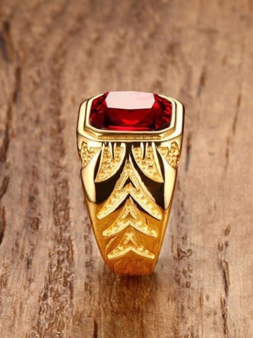 CONG Fashionable Gold Plated Red Rhinestone Titanium Ring 1