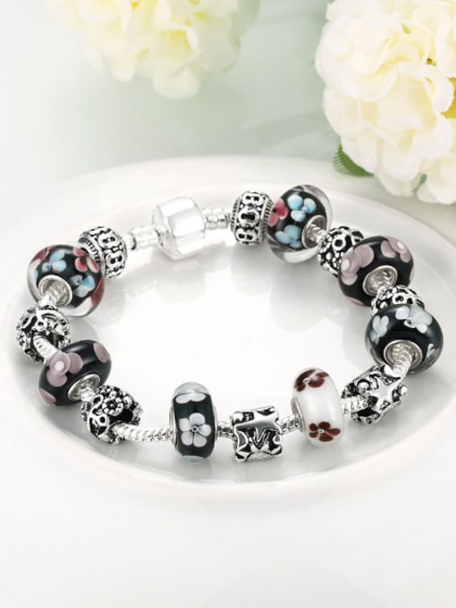 OUXI Retro Decorations Flowery Glass Beads Bracelet 2