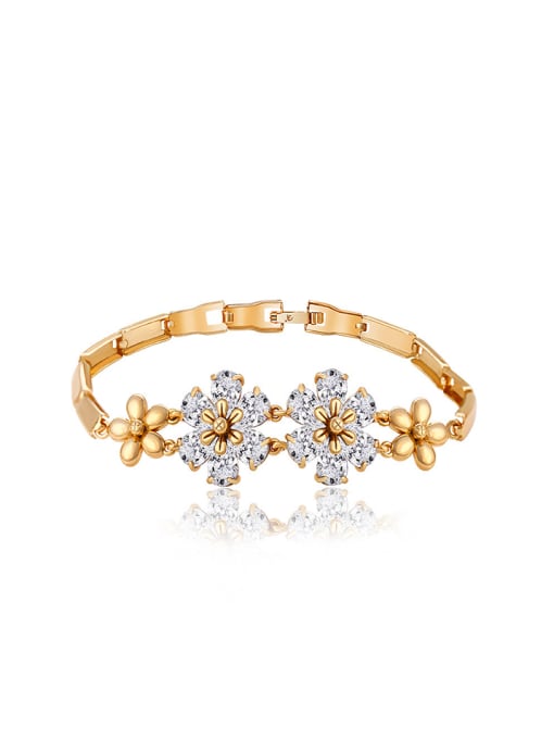 White 2018 Copper Alloy 18K Gold Plated Fashion Flower Zircon Bracelet