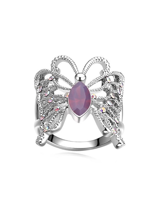 purple Exaggerated austrian Crystals Butterfly Alloy Ring