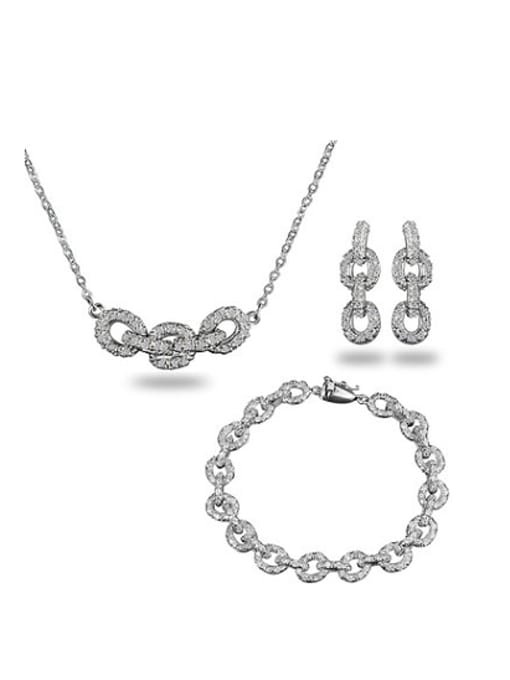 platinum All-match Platinum Plated Geometric Shaped Zircon Three Pieces Jewelry Set